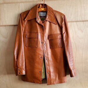 CRESCO Vintage Leather Jacket Snap-buttons Size 40 Caramel Brown